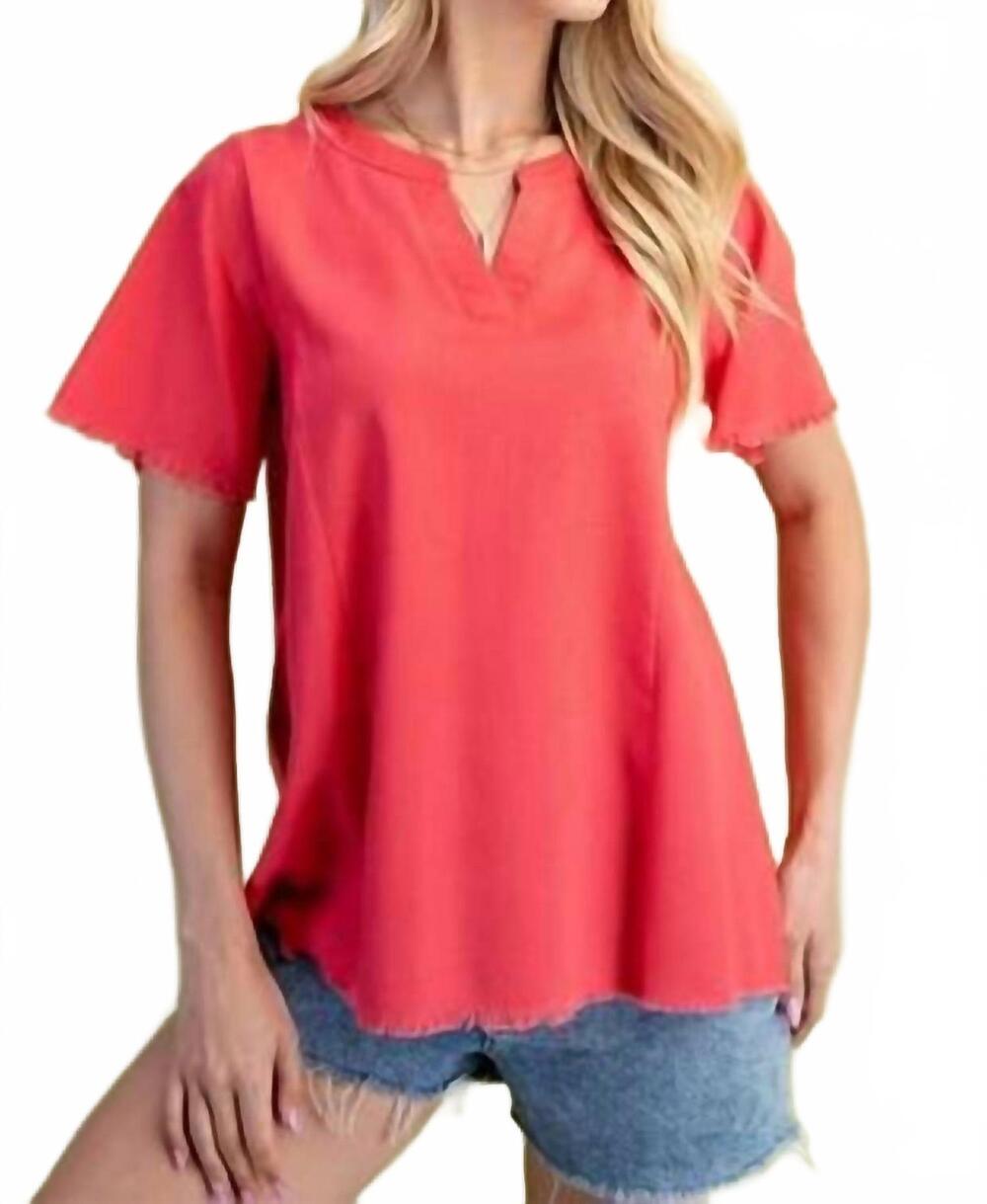 NEW GIGIO linen short sleeve top in coral